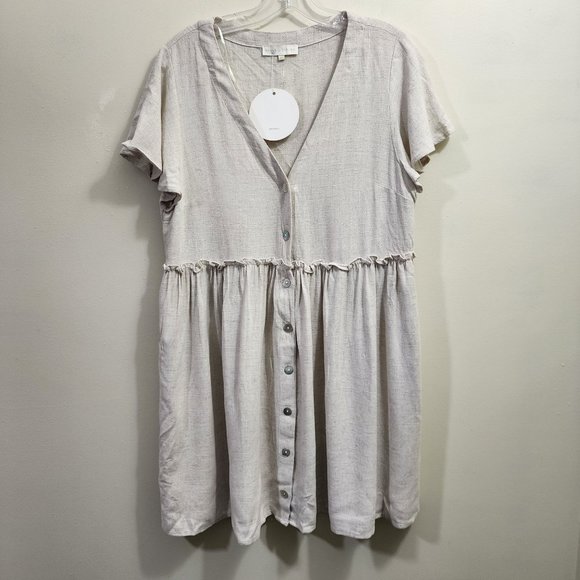 House of Sienna linen blend v-neck button front short sleeve dress NWT size 14 - Picture 1 of 11